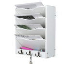 PAG 5-Tier Wall File Holder Hanging Mail Organizer Wood Magazine Literature Rack with 6 Hooks, White - color: White