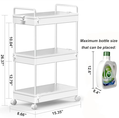 SOLEJAZZ 3 Tier Rolling Storage Cart with Wheels Slim Craft Nail Makeup Snack Art Baby Utility Cart Organizer on 2 Lockable Wheels for Bathroom Laundry Room Kitchen Bedside Narrow Spaces, White - color: White, size: 3-Tier, 8.66"D