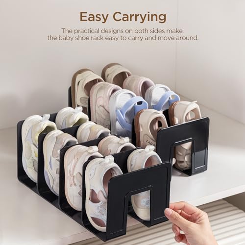 HBlife Black Acrylic Kids Shoe Rack for Closet Organizers and Storage, Small Shoe Rack 4 Sections Toddler Baby Shoe Storage Organizer Stackable Shoe Shelf,Desk File Sorter Book Purse Organizer(2 Pack) - color: Black, size: 2 Pack