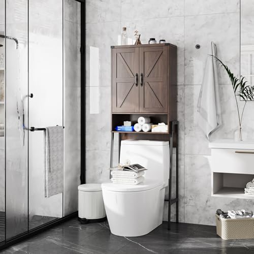 Over The Toilet Storage Cabinet with 2-Door Design Bathroom Organizers and Storage with Anti-Tip Device Over Toilet Organizer with Shelves for Bathroom,Restroom,Laundry Espresso - color: Espresso
