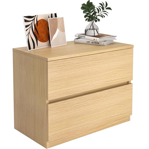 2 Drawer Dresser Chest, Small Oak Dressers for Closet, Bedroom Wood Short Nightstands, Bedside Table Storage Cabinet for Home Office, Livingroom, Hallway, Kitchen - color: Oak, size: 13.4"D x 23.6"W x 18"H (2 Drawers)