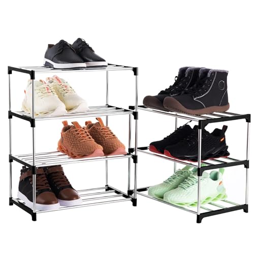 4-Tier Stackable Small Shoe Rack, Lightweight Shoe Shelf Storage Organizer for Entryway, Hallway and Closet(Black) - color: Black, size: 4-Tier
