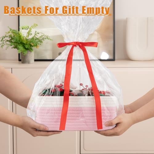 OIAHOMY 4 Pack Storage Baskets for Organizing, Small Bins for Shelves, Cute Decorative Storage Bins, Organizer Baskets for Gifts Empty, 13.8''Lx9.8''Wx5.5''H, Pink/White - color: Pink/White, size: 13.8"*9.8"*5.5"