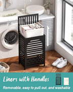 Laundry Hamper, 22.5 Gallon (85L) Bamboo Wood Clothes Laundry Basket with Lid and Handles, Removable Liner (Black, Large) - color: Black, size: Large