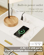 Nightstand with Charging Station,3-Tier Bedside Table for Small Space,Modern Night Stand with Storage Drawer and Shelf,Small Side Table for Bedroom,Living Room,White - color: White With Charging Station