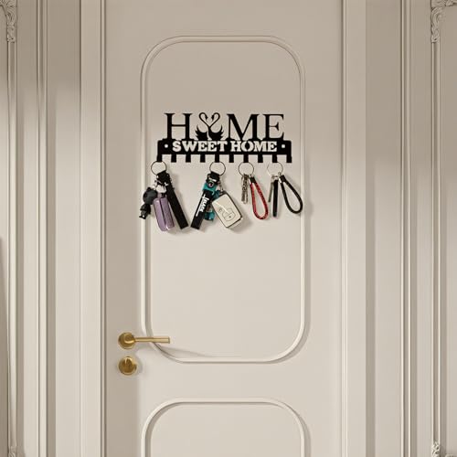Key Holder Wall Mounted with Screws and Anchors, Black Multifunctional Key Hanger with 10 Hooks, Entryway Front Door Kitchen Hallway Garage Office - color: Home-2 Black