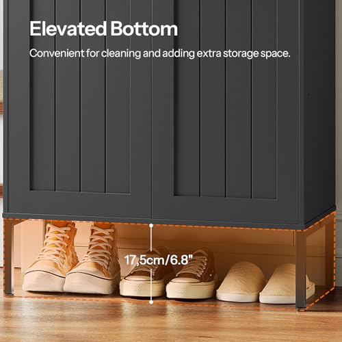 HOOBRO Shoe Cabinet, 6-Tier Shoe Storage Cabinet, Shoe Organizer Cabinet with Adjustable Shelves, Shoe Cabinet Storage with Doors, Shoes Rack Organizer Cabinet for Entryway, Hallway, Black BK15SC01