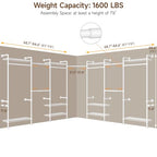 ONBRILL L7 Wall Mounted Industrial Pipe Clothing Rack – Heavy Duty Modular Closet System with 9 Hanging Rods ( 6 Expandable) & 10 Adjustable Shelves, Corner Garment Rack, Large Wardrobe - White - color: White