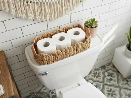 Coeusy Toilet Tank Basket,Toilet Paper Storage Basket Bathroom Counter Organizer Wicker Baskets for Organizing,Holds Up to 3 Mega Rolls,Natural Water Hyacinth Boho Decor Bathroom - size: oval