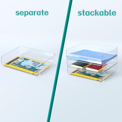 3 Tiers Stackable A4 Paper Trays, Office Desk File Holder, Tidy File Document Letter Book Paper Organizer (3 Tiers,Clear) - color: Clear, size: 3 tiers