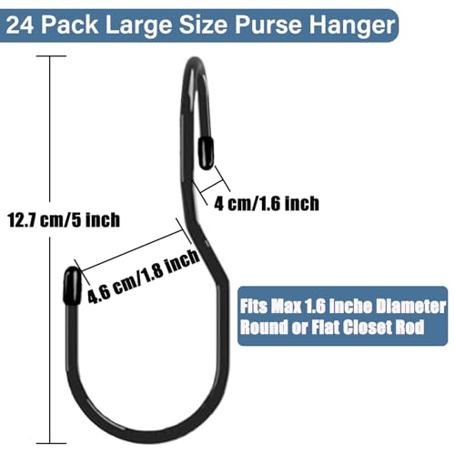 24-Pack Purse Hangers for Closet, Large 5-inch Twist Design Hooks for Bags, Purses, Handbags, Belts, Scarves, Hats - color: 24 Pack Black
