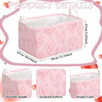 Kathfly Pink Heart Storage Baskets Valentine's Day Plush Faux Fur Jacquard Design Laundry Basket with Handles Waterproof Storage Bins Fabric Shelf Baskets for Organizing - style: Pink Heart
