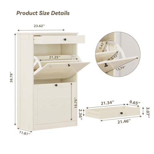 FTZxHKLX Shoe Cabinet with 2 Flip Drawers, Slim Freestanding Hidden Shoe Organizer with Drawer, Pet-Proof Shoe Storage Cabinet for Entryway Living Room Behind The Door, Light Oak - color: Light Oak, size: 1pcs