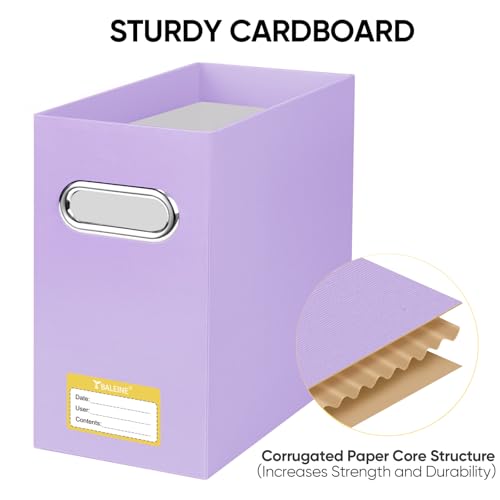 BALEINE File Organizer Box, Cardboard File Folder Organizer with Handle for Letter Size, Portable Collapsible Hanging Filing Box for Home Office Document Storage (2 Pack, Lavender) - color: Lavender, style: 2PK
