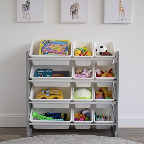 Humble Crew Toy Storage Organizer with 12 Removable Storage Bins for Kids Playroom, 4-Tier Toddler Toy Organization, Grey/White - color: Grey/White