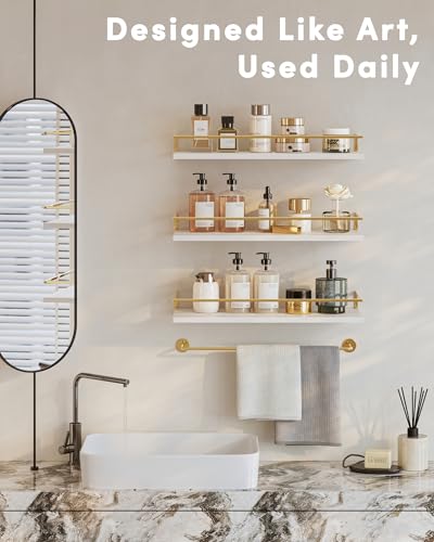 Onlysky Bathoom Shelves, Floaiting Shelves for Bathroom, Set of 3, Bathroom Shelf Wall Mounted (White Gold, 15.7 Inches, 3) - color: White Gold