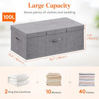 Lifewit 100L Under Bed Storage Containers, 11.8 Inch Tall Underbed Clothes Storage Organizer Bin with Sturdy Sidewalls, Bottom, 3 Lids, Deep Storage Drawer for Clothes, Shoes, Blankets, Pillows 2 Pack - size: 100L