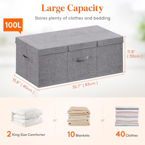 Lifewit 100L Under Bed Storage Containers, 11.8 Inch Tall Underbed Clothes Storage Organizer Bin with Sturdy Sidewalls, Bottom, 3 Lids, Deep Storage Drawer for Clothes, Shoes, Blankets, Pillows 2 Pack - size: 100L