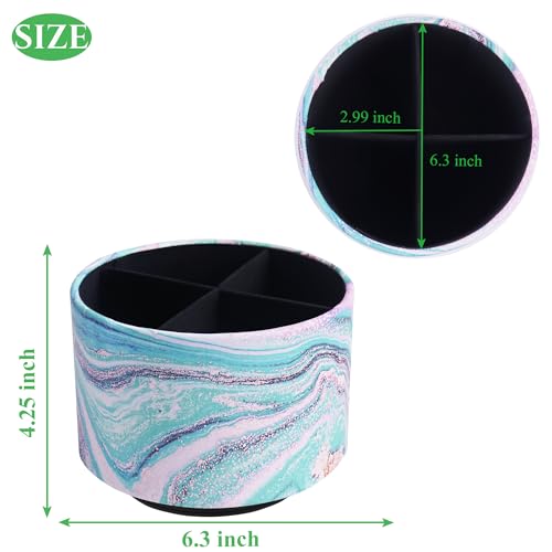 Round Leather Art Supply Organizer,Remote Control Holder,360-degree Rotating Pen Organizer with 4 Compartments(1-Pink Green Splash Ink) - color: 1-Pink Green Splash Ink