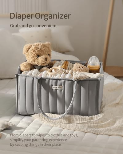 Blissful Diary Baby Diaper Caddy Organizer, Stylish Storage Basket for Newborn Essentials and Diaper Station, Gift for Baby Shower and Registry Must-Have, Light Gray - color: Light Gray