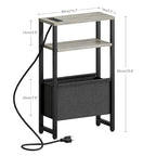 Narrow Side Table with Charging Station Slim End Table Sofa with Magazine Rack, Bedside Table for Small Spaces, 3 Tier Nightstand for Living Room Couch, Bedroom Oak Grey LET503QE - color: Oak Grey