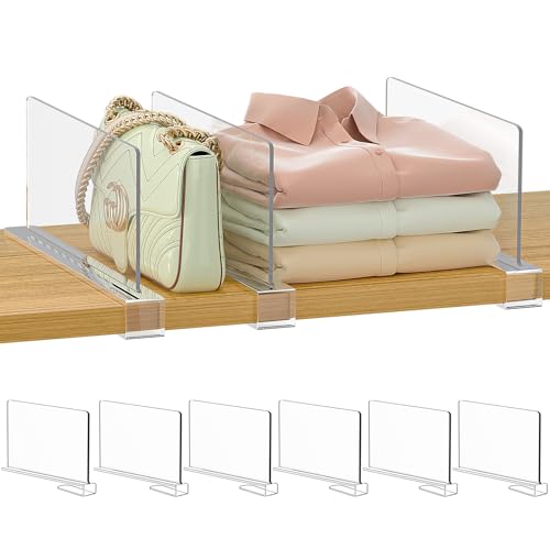Purse Organizer for Closet Shelf Dividers: 6-inch Tall(Shorter Version) Adjustable Clear Acrylic Bag Storage Organizer for Handbags, Sweaters, Towels, Jeans and Shoes on Wood Shelves 6-Pack - color: Clear:6-pack, size: Small: 6" Tall x 10" Deep