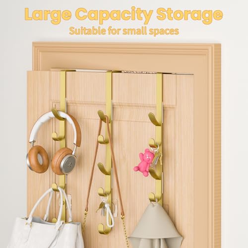 Kaiferty Over The Door Hooks, Metal Door Hooks for Hanging, Over The Door Purse Organizer for Door Coat Hanger, Back of Shower for Hanging Towel Rack Clothes, Hat, Bathroom, Closet (Gold-3Packs) - color: Gold, size: 3 Pack