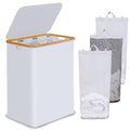 efluky Laundry Hamper with Lid, Double Laundry Hamper with 2 Removable Bags, 2 Section Laundry Basket with Bamboo Handles for Bathroom, Bedroom & Laundry Room (White, 160L Trio) - color: White, size: 160L Trio
