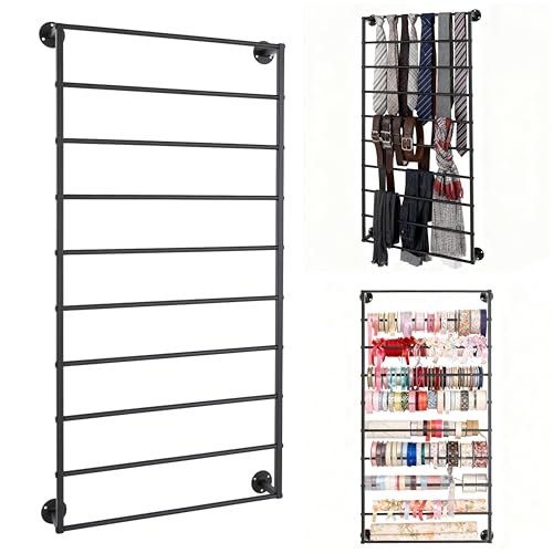 10-Layer Wall Mounted Display Rack, Wrapping Paper Ribbon Organizer Scarves Tie & Scarf Rack Belts Towel Holder Necktie Hijab Stand Metal Shelving for Home, Retail Stores, Flower Shop - color: Black, size: L: 23.6 in, H: 47.2 in