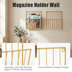 2-Pack Wall Magazine Holder File Organizer Mental , Wall Mounted Magazine Rack for Space-Saving, Walls Magazine Holder for Mail, Bathroom & Home Office Organizer, Office Living Room(Gold)