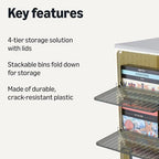 Amazon Basics 4-Tier Storage Bins with Lids, Stackable and Collapsible, 23QT per Tier, 92QT Total Capacity