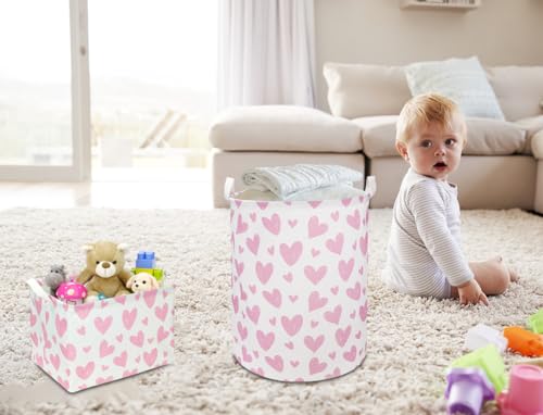 NTAOHAMPER Pink Heart Laundry Hamper, Laundry Basket, Girls Nursery Hamper,Waterproof Storage Bin for Bedroom,Clothes Organizer Basket, Room Decor(Pink Heart) - color: Pink Heart