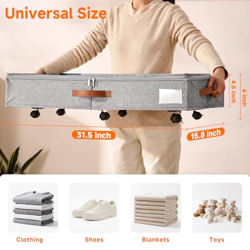 6 Inches Under Bed Storage with Wheels Pack of 2, Underbed Shoe Storage Container Bin with Clear Lid Cover, Rolling Under Bed Drawer Bag Basket for Shoe Organizer Sheet Sweater - Grey - color: Grey, size: 6 Inches Tall