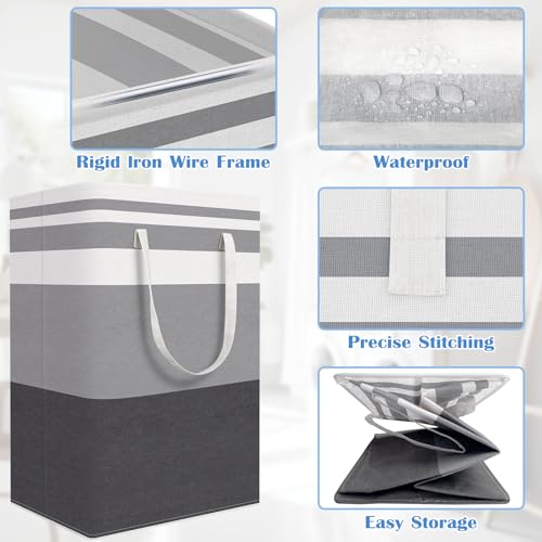 BlissTotes 3-Pack Laundry Basket, Freestanding＆Waterproof Laundry Hamper, Collapsible Tall Clothes Hamper with Easy Carry Handles for Clothes, Towels in the Family and Dorm,Gradient Grey,125L - color: Grey, size: 125L