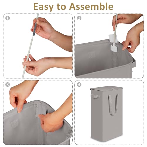 efluky Slim Laundry Basket with Lid, Narrow Laundry Hamper with Handles, Collapsible Dirty Clothes Hamper, Tall Laundry Bin for Laundry Room, Dorm and Bedroom, 55L Grey - color: Grey, size: 55L with Lid