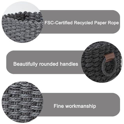 Paper rope Small Storage baskets for Organizing,Cute woven Little basket for Home，Shelves, Bathroom,Decorative basket,Set of 3 (Black) - color: Black