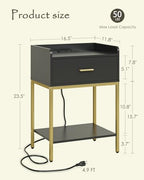Nightstand with Charging Station,3-Tier Bedside Table for Small Space,Modern Night Stand with Storage Drawer and Shelf,Small Side Table for Bedroom,Living Room,Black - color: Black With Charging Station