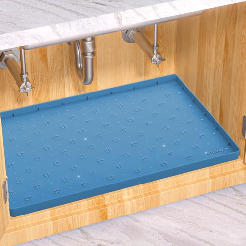 Sdpeia Under Sink Mat 22"×14" Waterproof Silicone Cabinet Liner & Sink Protector for Kitchen & Bathroom, Multi-Purpose Organizers Tray for Pets, Laundry, Cat Litter Mat - color: Ocean Blue, size: 14"W x 22"L