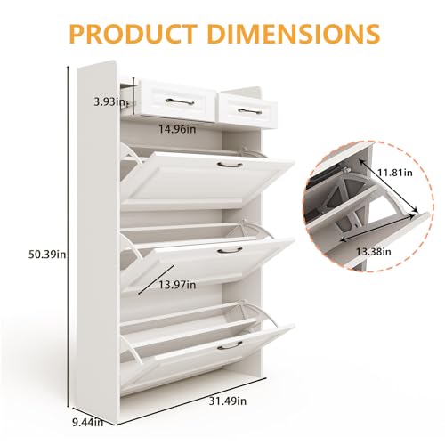 Lakifun Narrow Shoe Organizer Cabinet with 3 Large Flip Drawers & 2 Storage Drawers - Slim Shoe Storage for Entryway, Hallway, Bedroom, Apartment, White - color: Lvory White