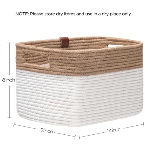UBBCARE 4 Pack Baskets for Organizing, Woven Storage Baskets with Label for Toys and Towel, Rectangle Cotton Rope Basket with Handles, 14''L x9''W x8''H, Jute&White - color: Jute&White, size: 4 Pack - 14 X 8 X 9 Inches