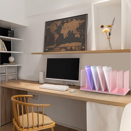Kuntine.B Desk File Organizer Upright Mesh Desktop Organizer File Sorter Office Organization File Holder for Home, Office & Classroom (Pink, 1 Pack 7-Section) - color: Pink, size: 1 Pack 7-Section
