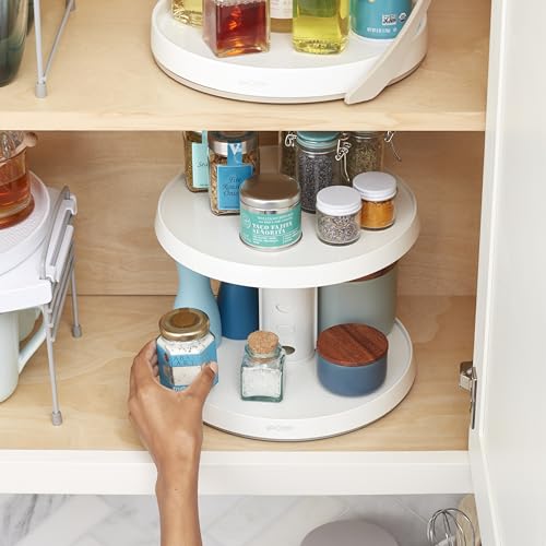 YouCopia Crazy Susan Two-Tier Turntable, Height-Adjustable Lazy Susan Organizer for Kitchen Cabinet and Pantry Organization and Storage, White - size: Two Tier