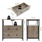 Edbuosy 27 inch Wide Night Stand Set 2 with Charging Station, Bedside Table with Open Shelf, 2 Drawers Small Wood Dresser, Modern Wood Nightstand for Bedroom/Living Room (Rustic Gray) - color: 2 Pack, Rustic Gray, size: 2 Drawers