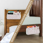 Bedside Caddy Hanging Storage Bag Pink Bows Print Bedside Organizer Caddy for Bunk, Dorm Room, Hospital Beds - Place Magazines / Remotes / Keys