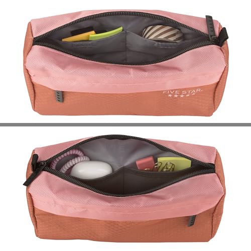 Five Star Pencil Pouch, Pen Case, 9-Pocket Zipper Pouch, Storage Organizer for School Supplies Earbuds Chargers Cables Makeup, Pink/Terracotta (500213F-ECM) - color: Pink/Terracotta, size: 8"L x 4"W x 3"H