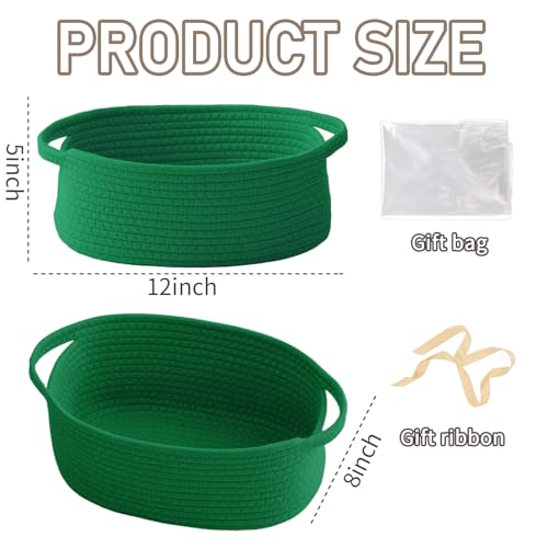 JMvicyroam Woven Basket,Small Rope Storage Bin with Handles & Ribbon Bag, Organizer for Shelves Closets,Gift Basket Empty for Birthday,Books,Dog Toys, Green - color: Green, size: 1 Pack