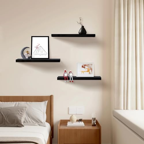 Upassion Floating Shelves for Wall Set of 3, 24" Black Wall Shelves for Home Decor, Frame Display Black Floating Shelf for Living Room, Bedroom, Bathroom, Kitchen - color: Black, size: 24 Inch