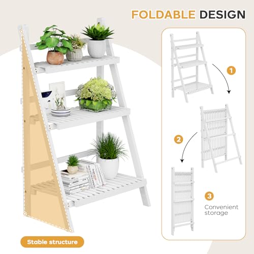 oakvivo Bamboo Bookshelf 3-Tier Ladder Shelf, 39.4” Freestanding Open Bookcase Book Shelf Bathroom Storage Shelf Unit Plant Stand for Small Space, Living Room, Bedroom, Home Office, White - color: 3-tier White