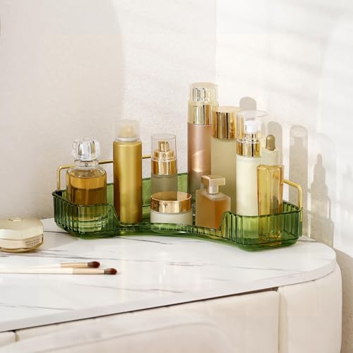 INVSSENE Corner Bathroom Countertop Organizer, Vanity Organizer Trays for Counter, Makeup Organizers, Perfume Tray, Skincare Shelf Storage Gifts for Women Girl Student (Green, 1 Tier) - color: Green, size: 13.6" x 10.1" x 3.2"