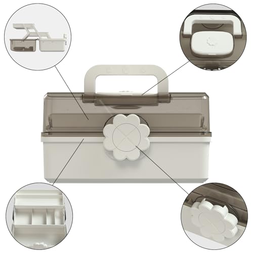 Covetree Hair Accessories Organizer with Handle, Lockable Three-Layer Multipurpose Art Supplies Storage Box and Plastic Jewelry Box, Sewing Organizer (White) - color: white
